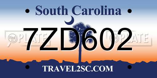 7ZD602 South Carolina License Plate
