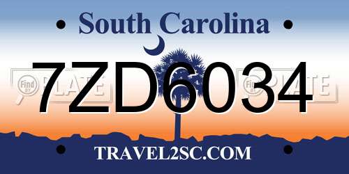 7ZD6034 South Carolina License Plate