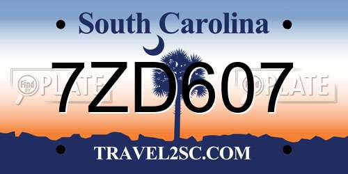 7ZD607 South Carolina License Plate