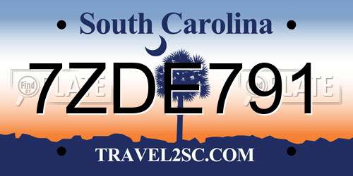 7ZDE791 South Carolina License Plate