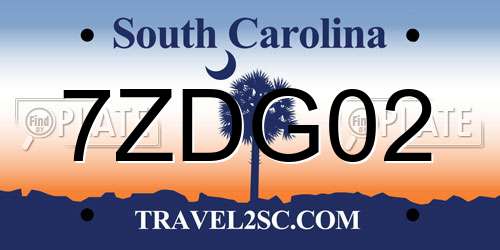 7ZDG02 South Carolina License Plate