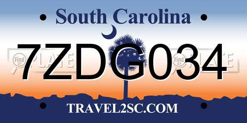 7ZDG034 South Carolina License Plate