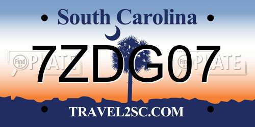 7ZDG07 South Carolina License Plate