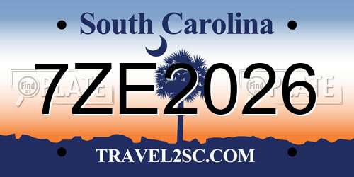 7ZE2026 South Carolina License Plate