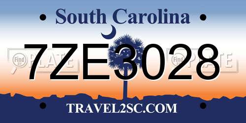 7ZE3028 South Carolina License Plate
