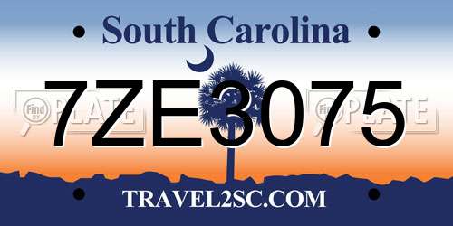 7ZE3075 South Carolina License Plate