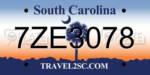 7ZE3078 South Carolina License Plate