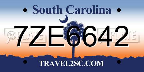 7ZE6642 South Carolina License Plate