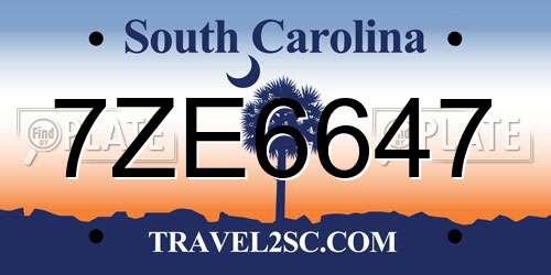 7ZE6647 South Carolina License Plate