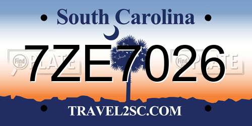 7ZE7026 South Carolina License Plate