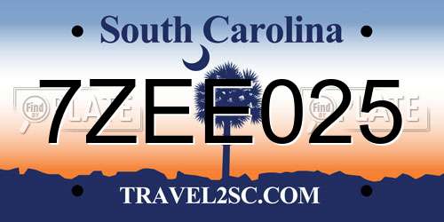 7ZEE025 South Carolina License Plate