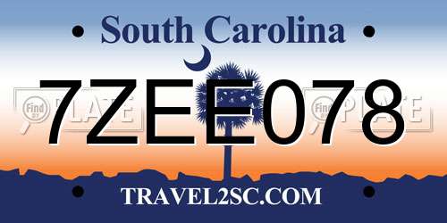7ZEE078 South Carolina License Plate