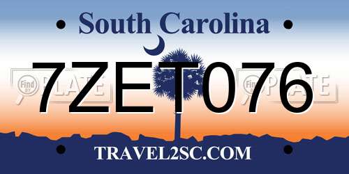 7ZET076 South Carolina License Plate