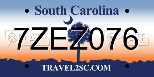 7ZEZ076 South Carolina License Plate