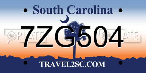 7ZG504 South Carolina License Plate