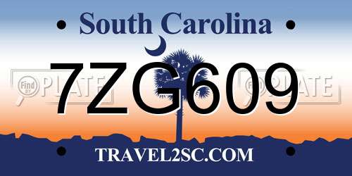 7ZG609 South Carolina License Plate