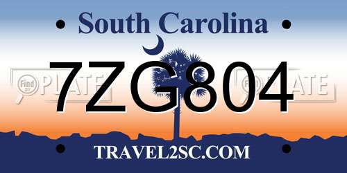 7ZG804 South Carolina License Plate