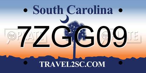 7ZGG09 South Carolina License Plate