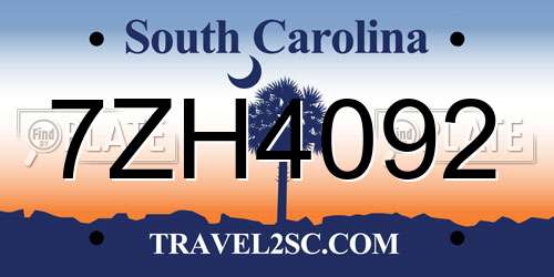 7ZH4092 South Carolina License Plate