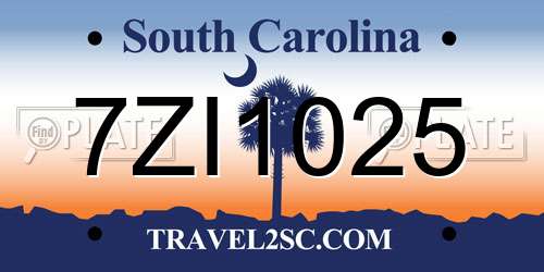 7ZI1025 South Carolina License Plate
