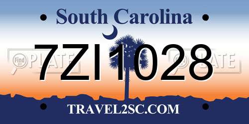 7ZI1028 South Carolina License Plate