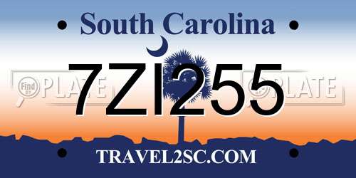 7ZI255 South Carolina License Plate