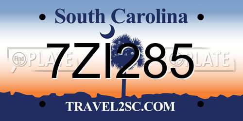 7ZI285 South Carolina License Plate