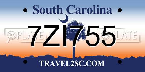 7ZI755 South Carolina License Plate