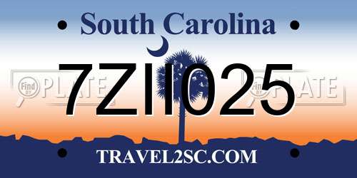7ZII025 South Carolina License Plate