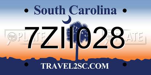 7ZII028 South Carolina License Plate