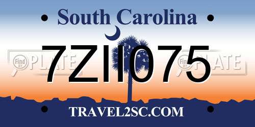 7ZII075 South Carolina License Plate