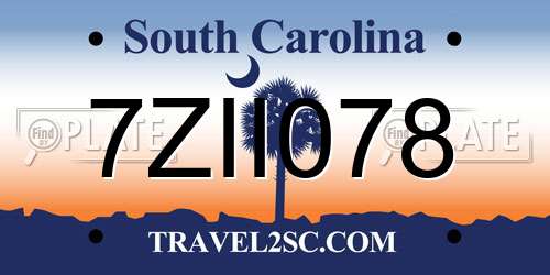 7ZII078 South Carolina License Plate