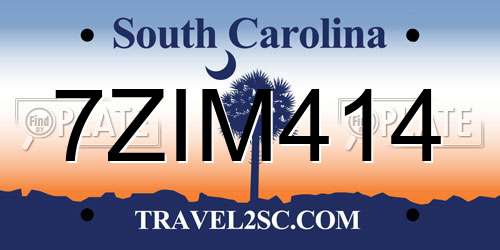 7ZIM414 South Carolina License Plate