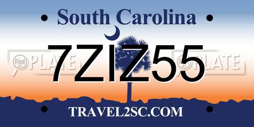7ZIZ55 South Carolina License Plate