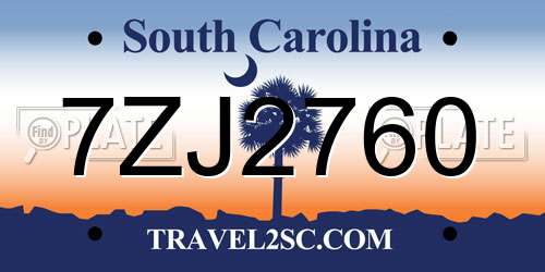 7ZJ2760 South Carolina License Plate