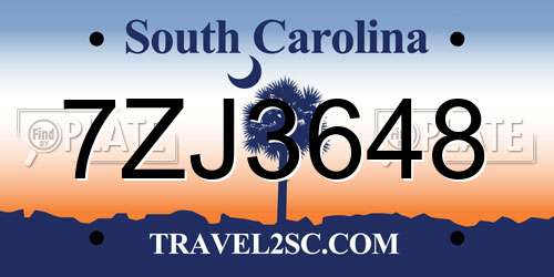 7ZJ3648 South Carolina License Plate