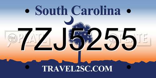 7ZJ5255 South Carolina License Plate