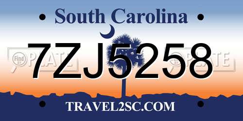 7ZJ5258 South Carolina License Plate