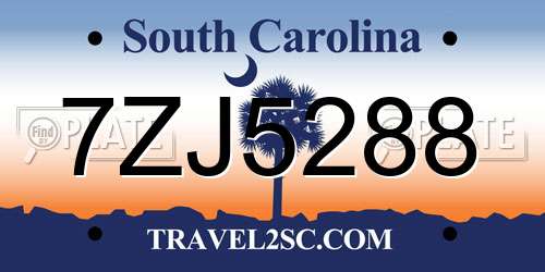 7ZJ5288 South Carolina License Plate