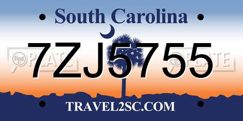 7ZJ5755 South Carolina License Plate