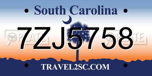 7ZJ5758 South Carolina License Plate