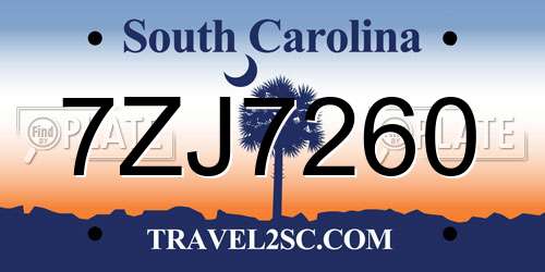 7ZJ7260 South Carolina License Plate