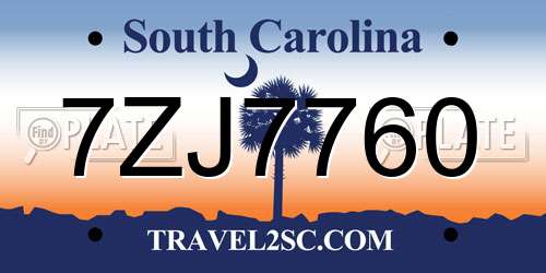 7ZJ7760 South Carolina License Plate