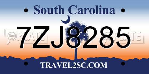 7ZJ8285 South Carolina License Plate