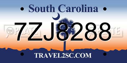 7ZJ8288 South Carolina License Plate