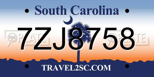 7ZJ8758 South Carolina License Plate