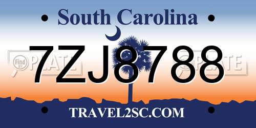 7ZJ8788 South Carolina License Plate