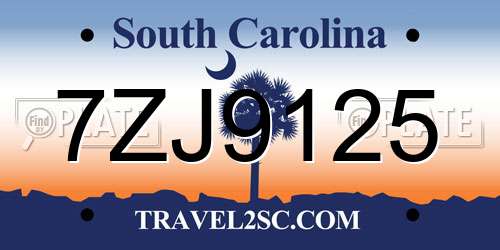 7ZJ9125 South Carolina License Plate