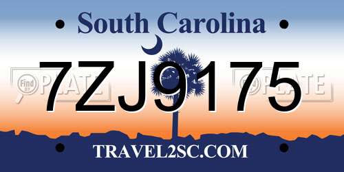 7ZJ9175 South Carolina License Plate
