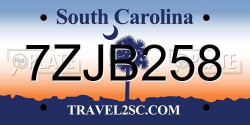 7ZJB258 South Carolina License Plate